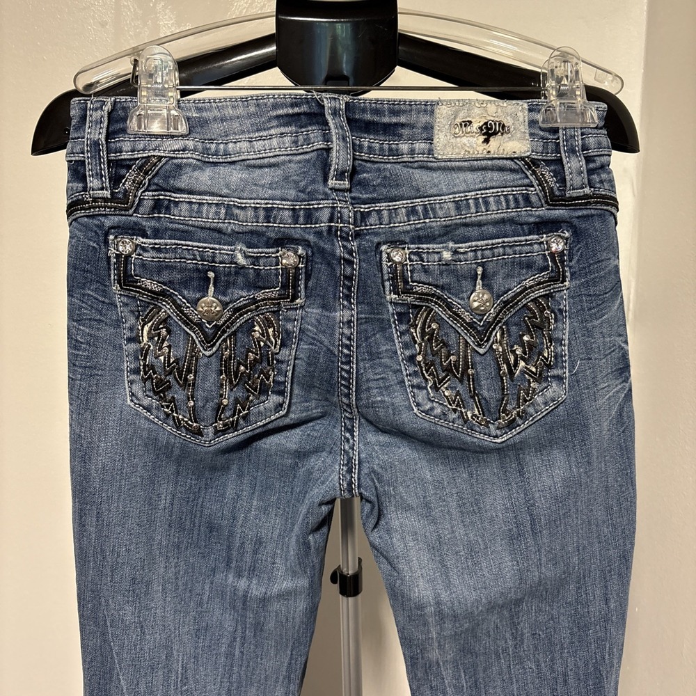 Miss Me Women's Jeans  30x32 Boot  Low Rise, Rhinestone Angel Wings y2k preppy